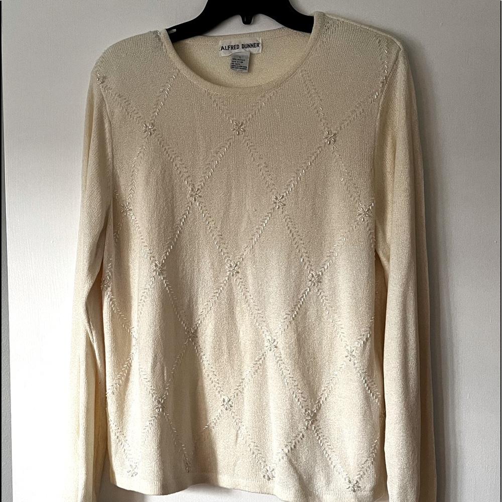 Alfred Dunner Vintage Ivory Beaded Grandma Sweater